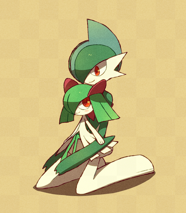 blush, gallade, kirlia, pokemon, red_eyes, shiwo_(siwosi)
