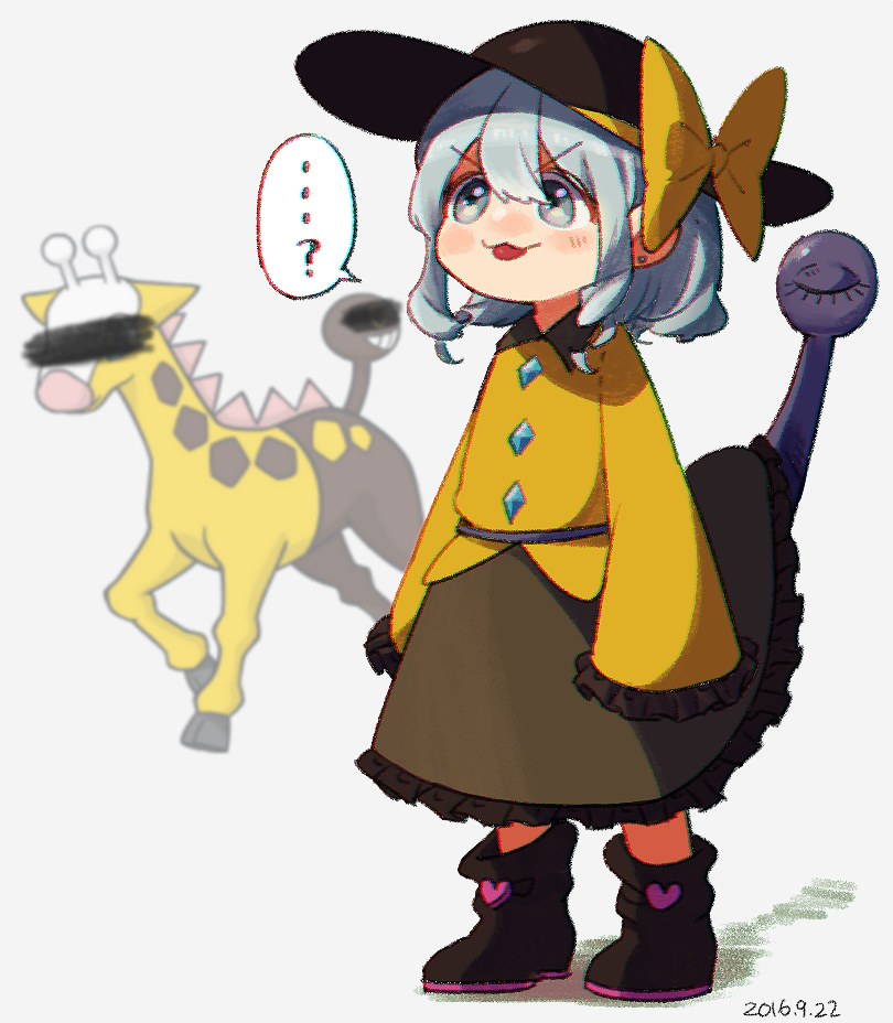 >:3, 1girl, :3, blush_stickers, boots, bow, eyeball, full_body
