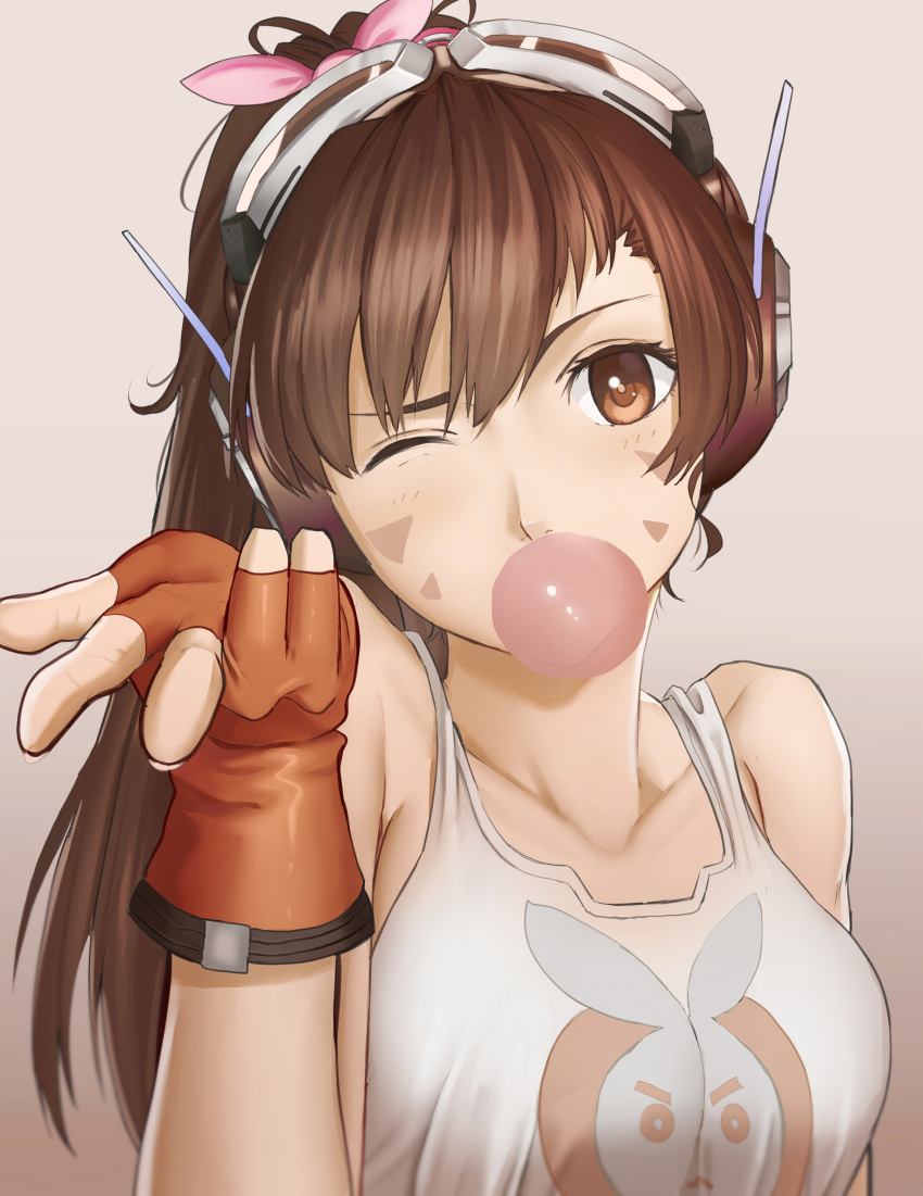 1girl, absurdres, alternate_costume, alternate_hairstyle, bangs, breasts, brown_background, brown_eyes