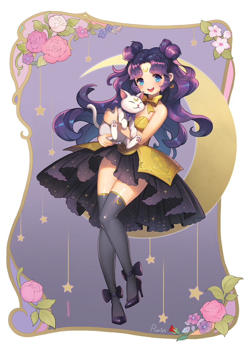 1girl, artemis_(sailor_moon), artist_name, bishoujo_senshi_sailor_moon, black_hair, black_shoes, black_skirt, blue_eyes