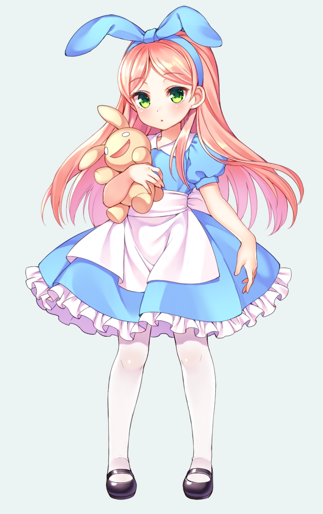 1girl, alice_(wonderland)_(cosplay), alice_in_wonderland, alicia_(pop'n_music), apron, blue_dress, child, dress