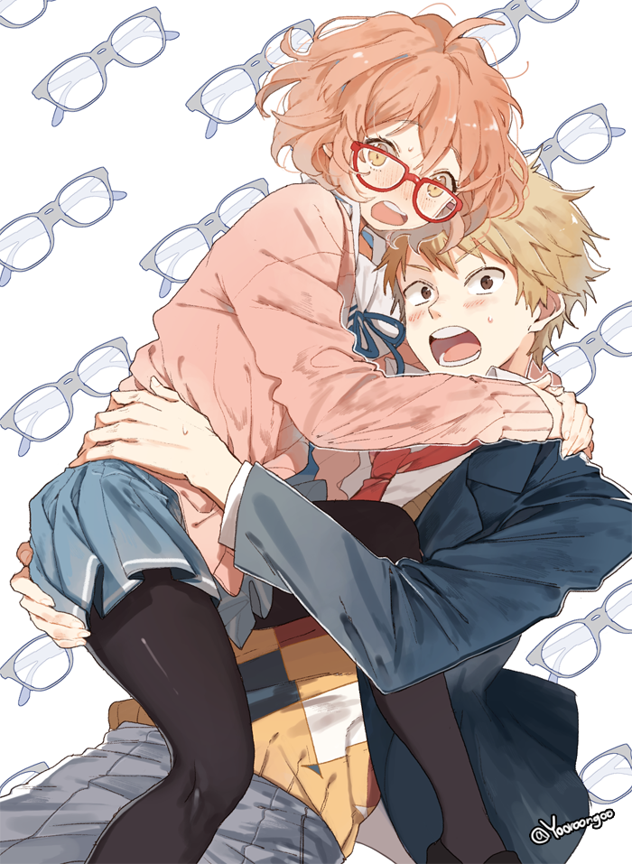 1girl, black_legwear, bob_cut, brown_eyes, brown_hair, cardigan, glasses, kanbara_akihito