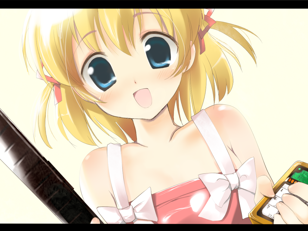 blonde_hair, blue_eyes, blush, child, hair_ribbon, haneyoru, happy, letterboxed