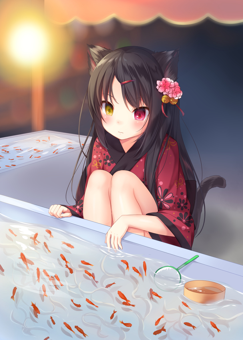 1girl, absurdres, amashiro_natsuki, animal_ears, bell, black_hair, blush, cat_ears