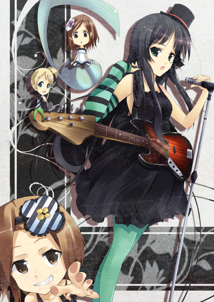 akiyama_mio, black_hair, blue_legwear, chibi, don't_say_lazy, don't_say_"lazy", fingerless_gloves, gloves