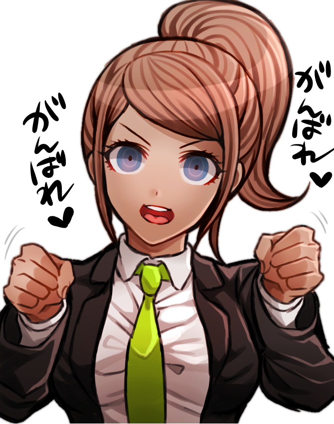 1girl, asahina_aoi, blue_eyes, brown_hair, dangan_ronpa, dangan_ronpa_3, dark_skin, formal