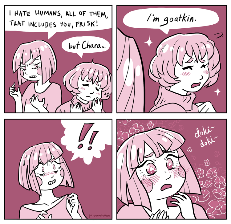 !!, androgynous, artist_name, bags_under_eyes, blush, blush_stickers, chara_(undertale), closed_eyes