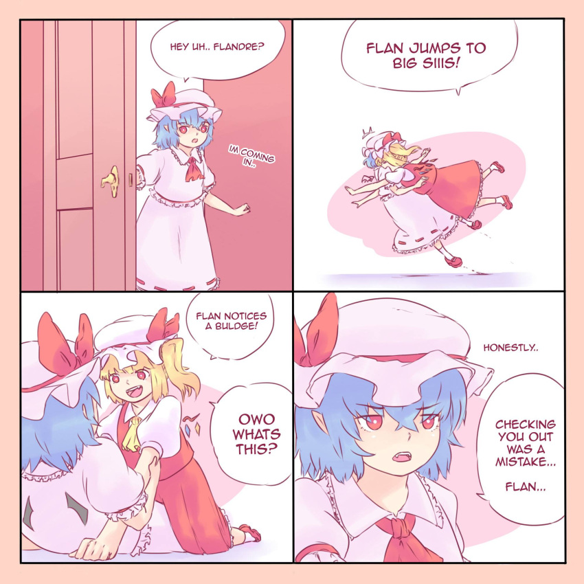 /\/\/\, 2girls, ascot, blonde_hair, blue_hair, bow, comic, door
