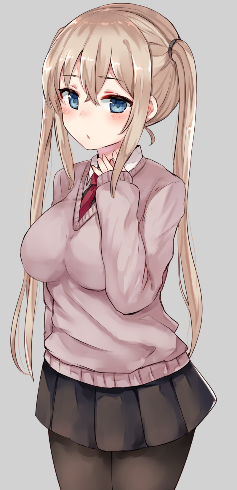 1girl, black_legwear, black_skirt, blonde_hair, blush, breasts, chiune_(yachi), graf_zeppelin_(kantai_collection)