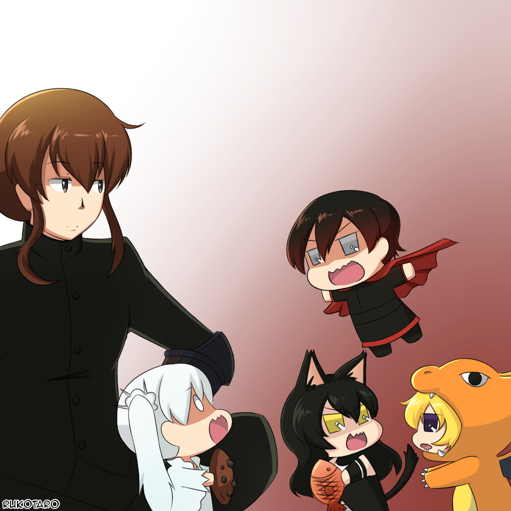 5girls, blake_belladonna, chibi, multiple_girls, puchimasu!, ruby_rose, rukotaro, rwby