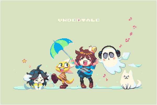3others, animal, animal_on_head, annoying_dog, chibi, commentary_request, copyright_name, dog