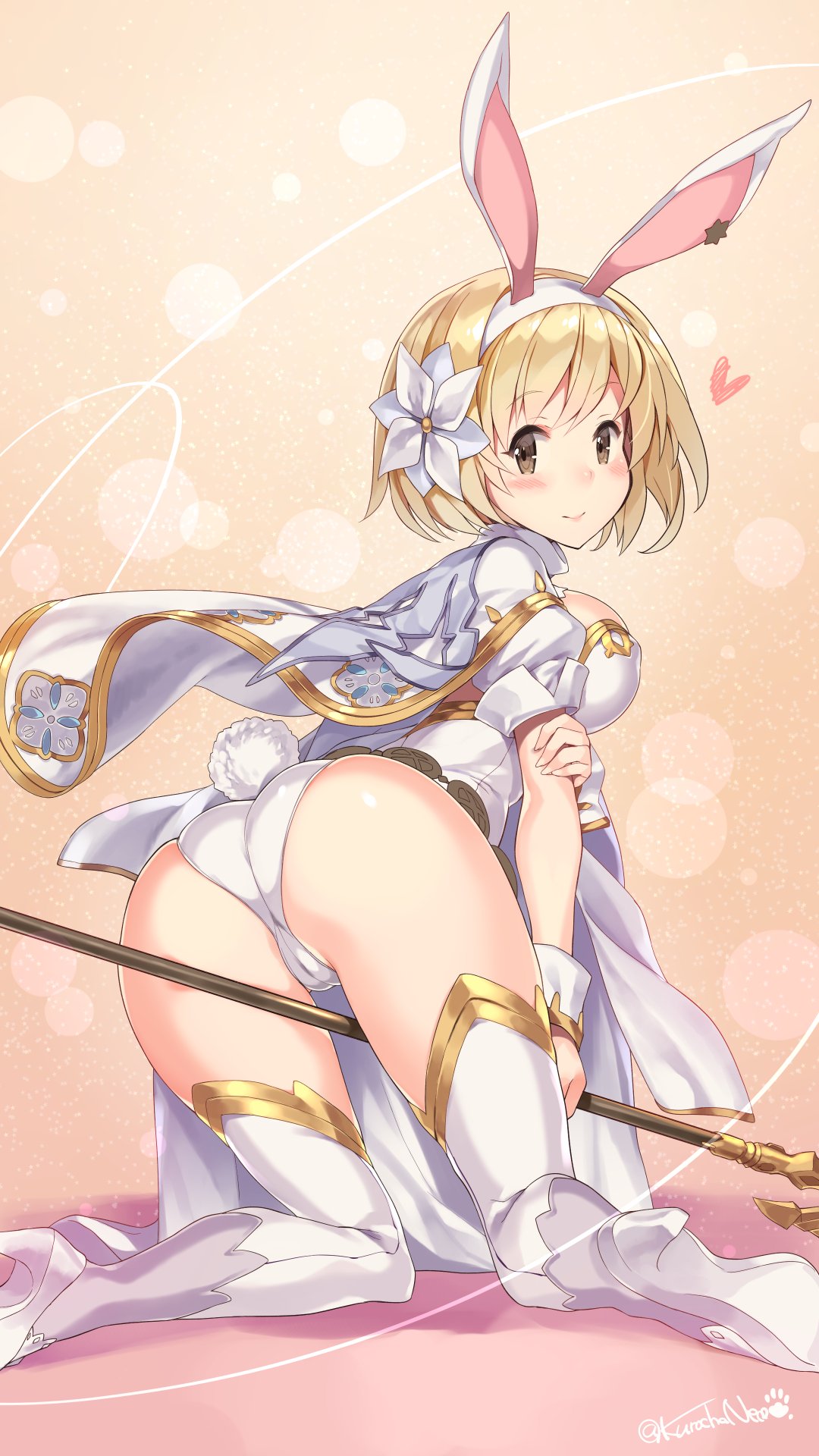 1girl, alternate_costume, animal_ears, blonde_hair, blush, breasts, brown_eyes, bunny_tail