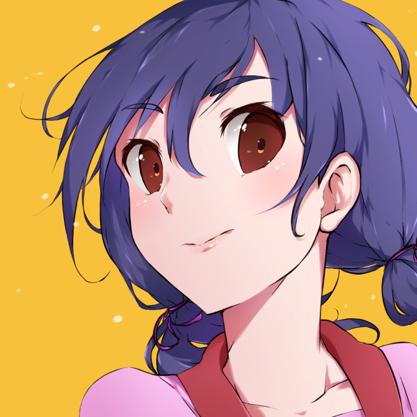 1girl, artist_request, bakemonogatari, blue_hair, blush, brown_eyes, hair_ribbon, highres
