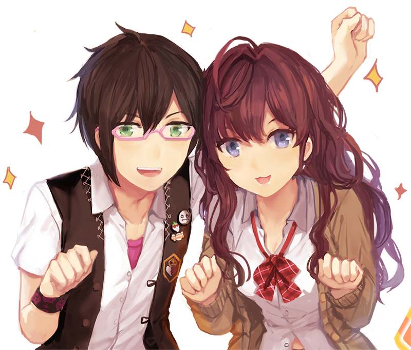 1boy, 1girl, black_hair, blue_eyes, brown_hair, green_eyes, ichinose_shiki, idolmaster