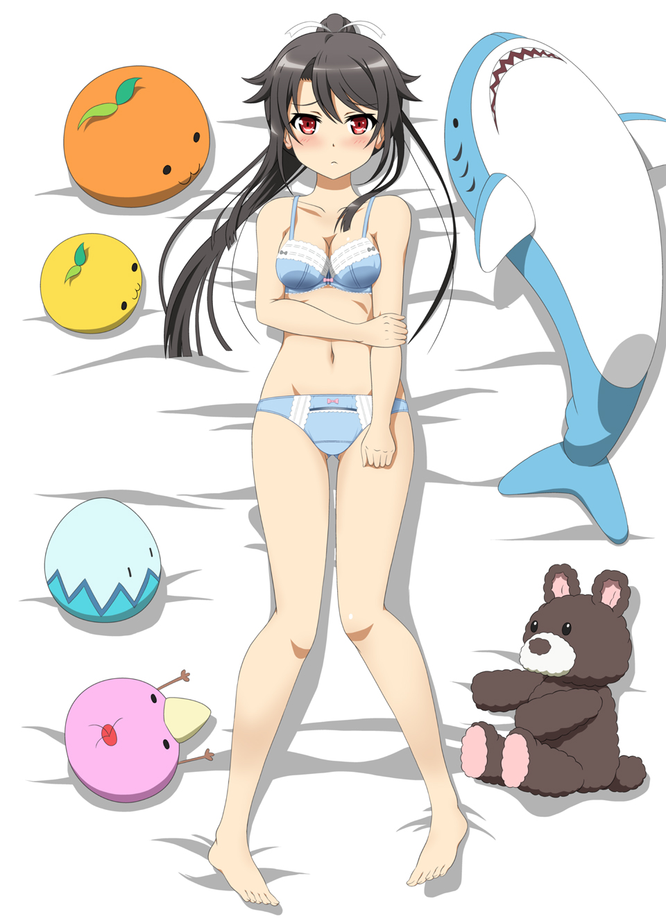 1girl, blue_bra, blue_panties, blush, bra, highres, hiraizumi_(mugenkidousha), looking_at_viewer