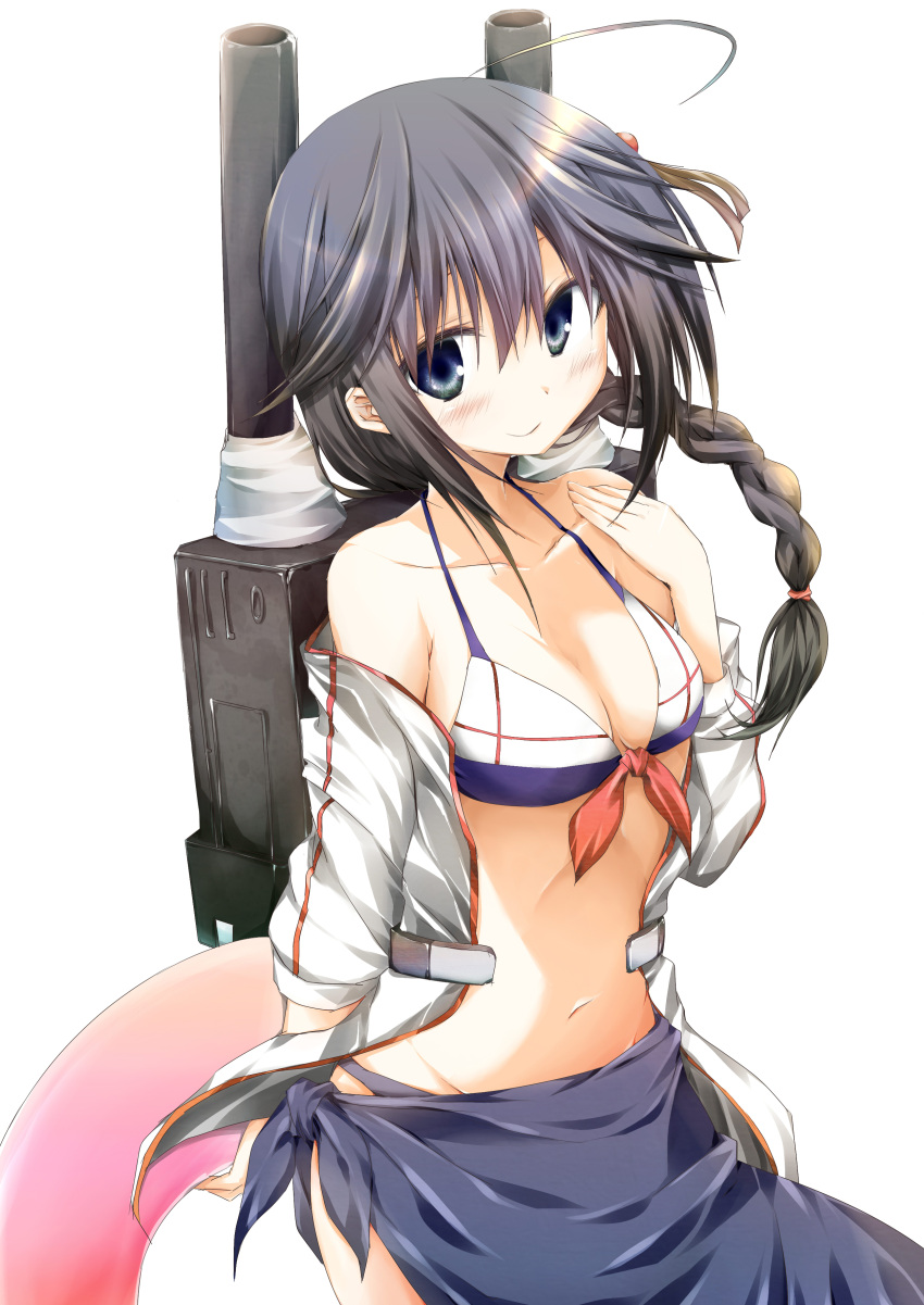 1girl, absurdres, adapted_costume, ahoge, alternate_costume, black_hair, blue_eyes, braid