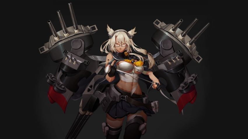 1girl, abs, black_background, black_nails, breasts, canon, cleavage, crest