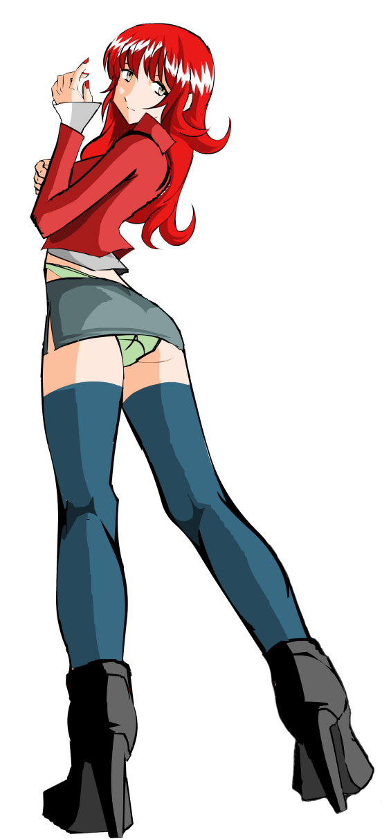 ass, boots, highres, miniskirt, panties, poorly_drawn, rebelde, redhead