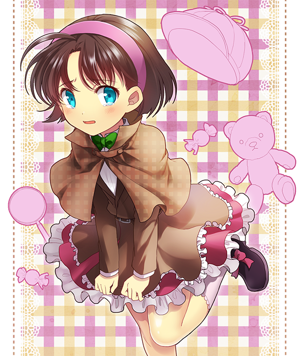 1girl, ahoge, bangs, belt, black_shoes, blue_eyes, blush, bow