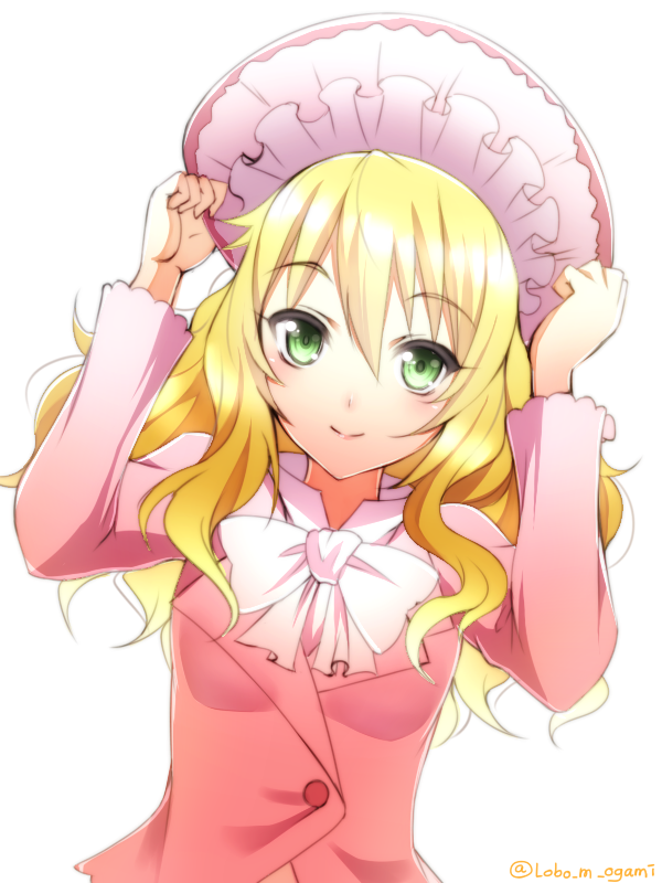 1girl, aht, green_eyes, hoshii_miki, idolmaster, looking_at_viewer, ookami_maito, simple_background