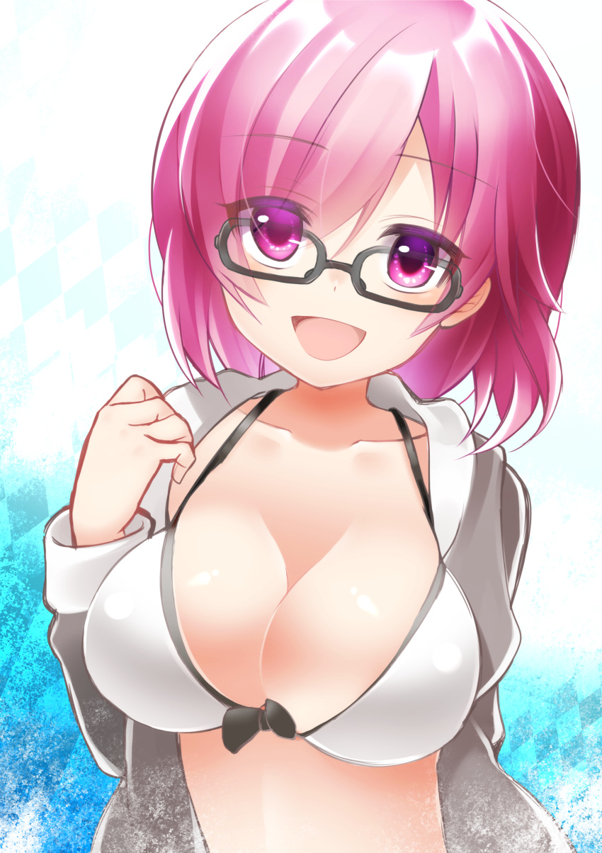 1girl, bra, breasts, fate/grand_order, fate_(series), glasses, highres, looking_at_viewer