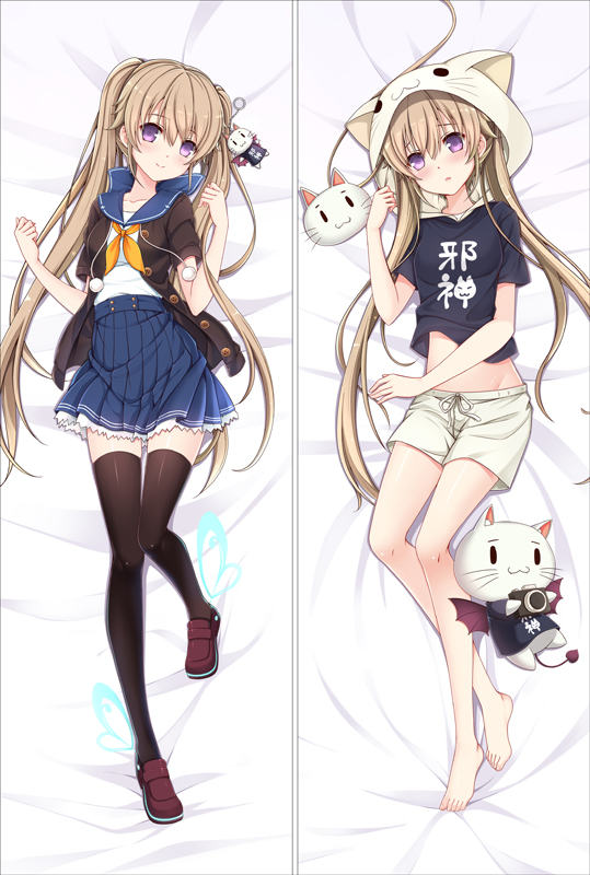 1girl, :3, animal_hood, ao_no_kanata_no_four_rhythm, arisaka_mashiro, bakugadou, bangs, bare_legs