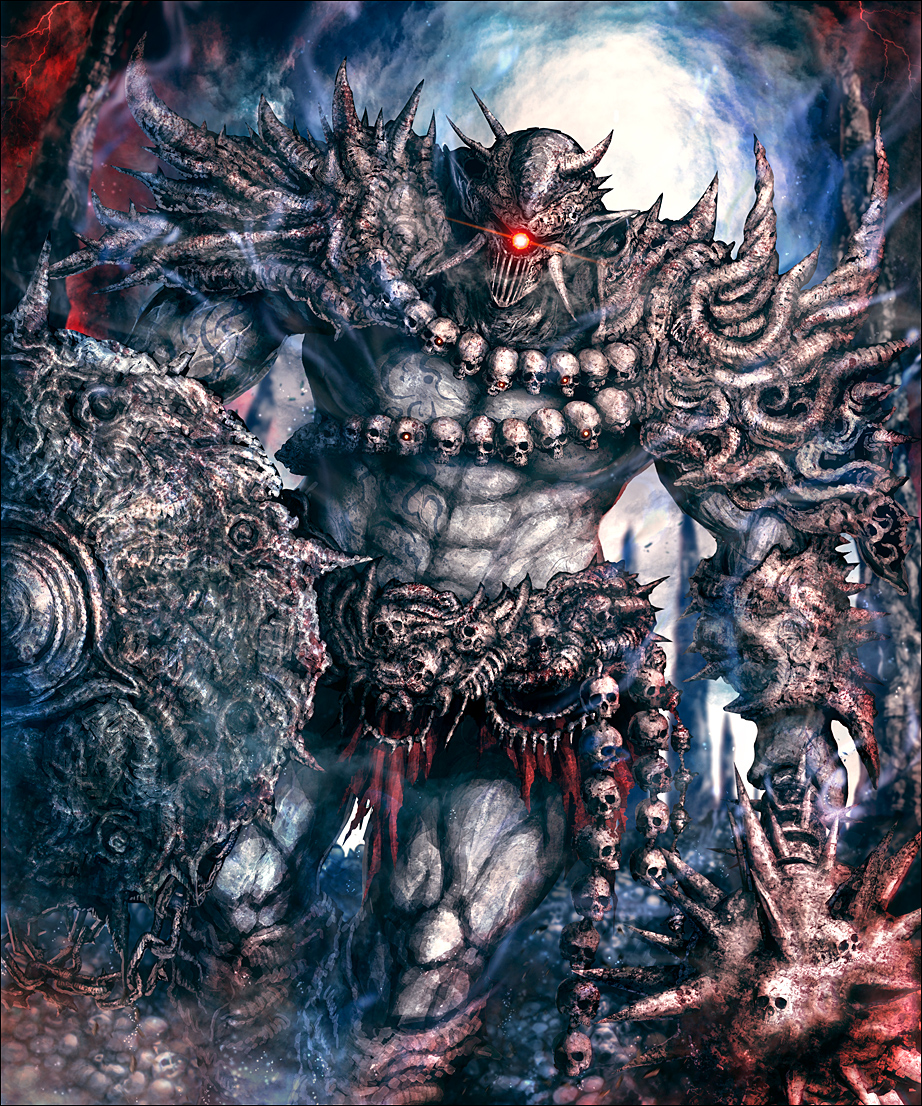 armor, cyclops, full_body, glowing, glowing_eye, kamigoku_no_valhalla_gate, kei-suwabe, mace
