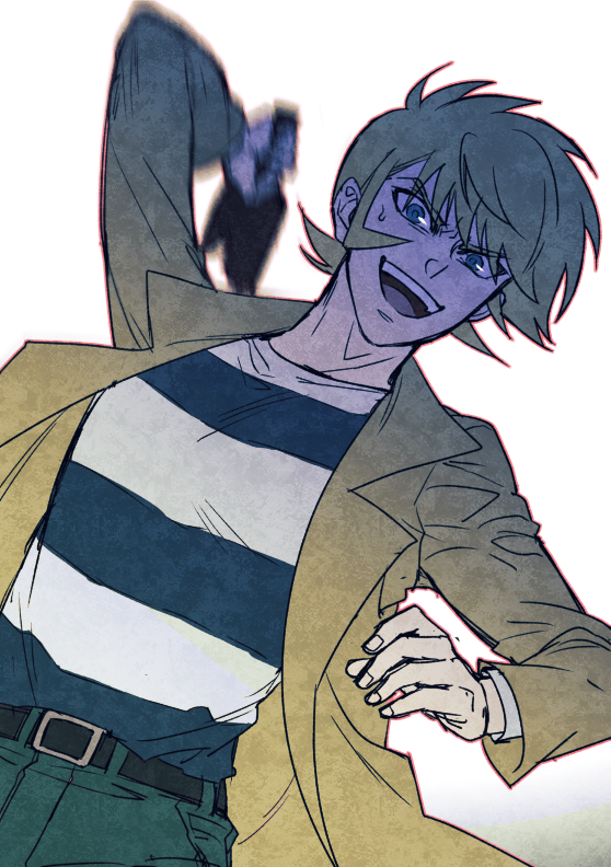 1boy, asuka_ryou, belt, blonde_hair, blue_eyes, broken_bottle, coat, devilman