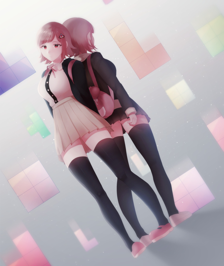 1girl, backpack, bag, dangan_ronpa, flipped_hair, hair_ornament, highres, hiru_(hyerrr)