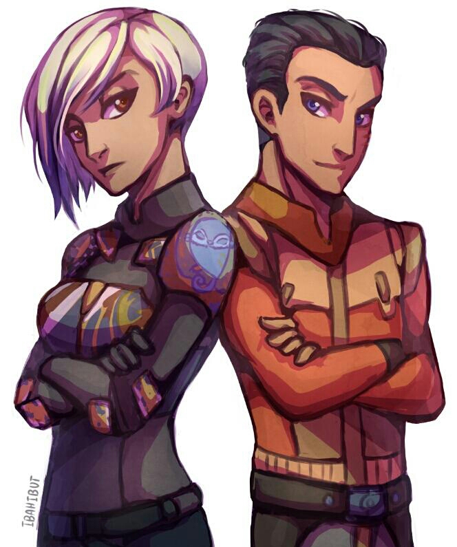 1boy, 1girl, armor, artist_name, back-to-back, blue_eyes, blue_hair, brown_eyes