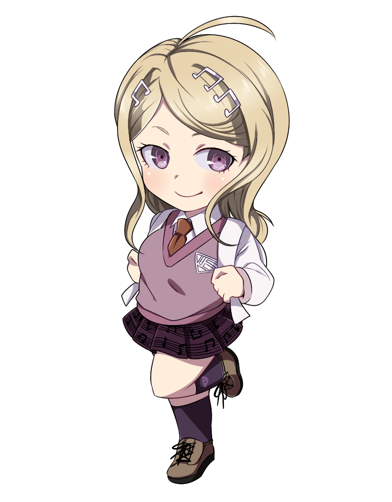 1girl, ahoge, akamatsu_kaede, aya_(terrainakka), backpack, bag, blonde_hair, chibi, dangan_ronpa, new_dangan_ronpa_v3, school_uniform, smile, solo, violet_eyes