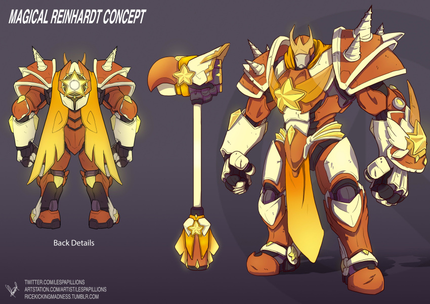 1boy, absurdres, armor, character_sheet, commentary, drill, full_armor, hammer