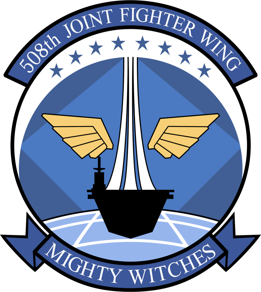 508th_joint_fighter_wing_(emblem), aircraft_carrier, close-up, emblem, english, heita0524, highres, military, military_vehicle, no_humans, ship, simple_background, star, strike_witches, turtle, warship, watercraft, white_background, wings, world_witches_series