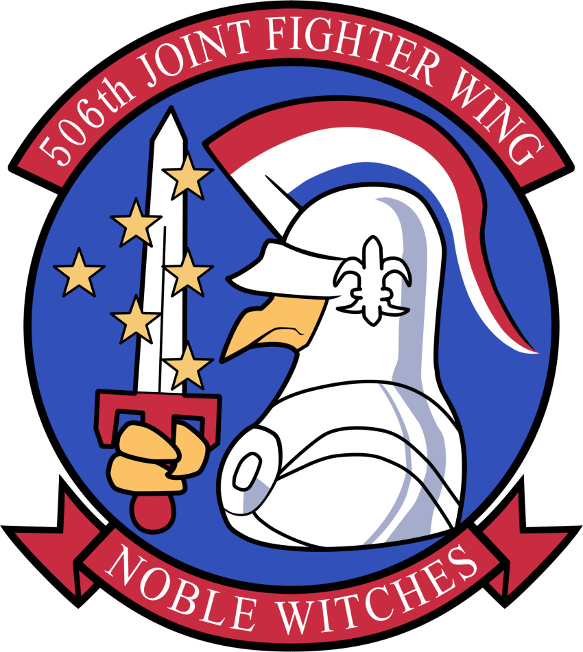 506th_joint_fighter_wing_(emblem), armor, bird, close-up, emblem, english, fleur_de_lis, from_side