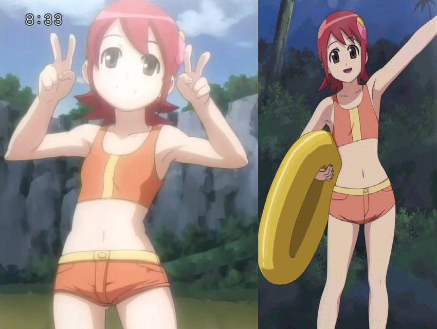 1girl, bikini, midriff, multiple_views, navel, rockman, rockman_exe, sakurai_meiru