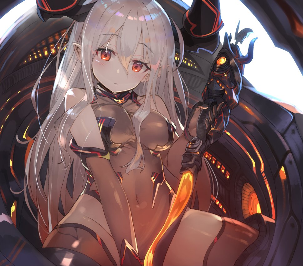 1girl, bare_shoulders, borrowed_character, breasts, cleavage, closed_mouth, colo_mag-chan, colossus_(granblue_fantasy)