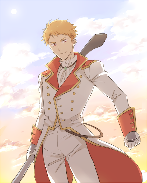 1boy, azuki_(aduki), binan_koukou_chikyuu_bouei-bu_love!, brown_hair, clenched_hand, clouds, coattails, cowboy_shot