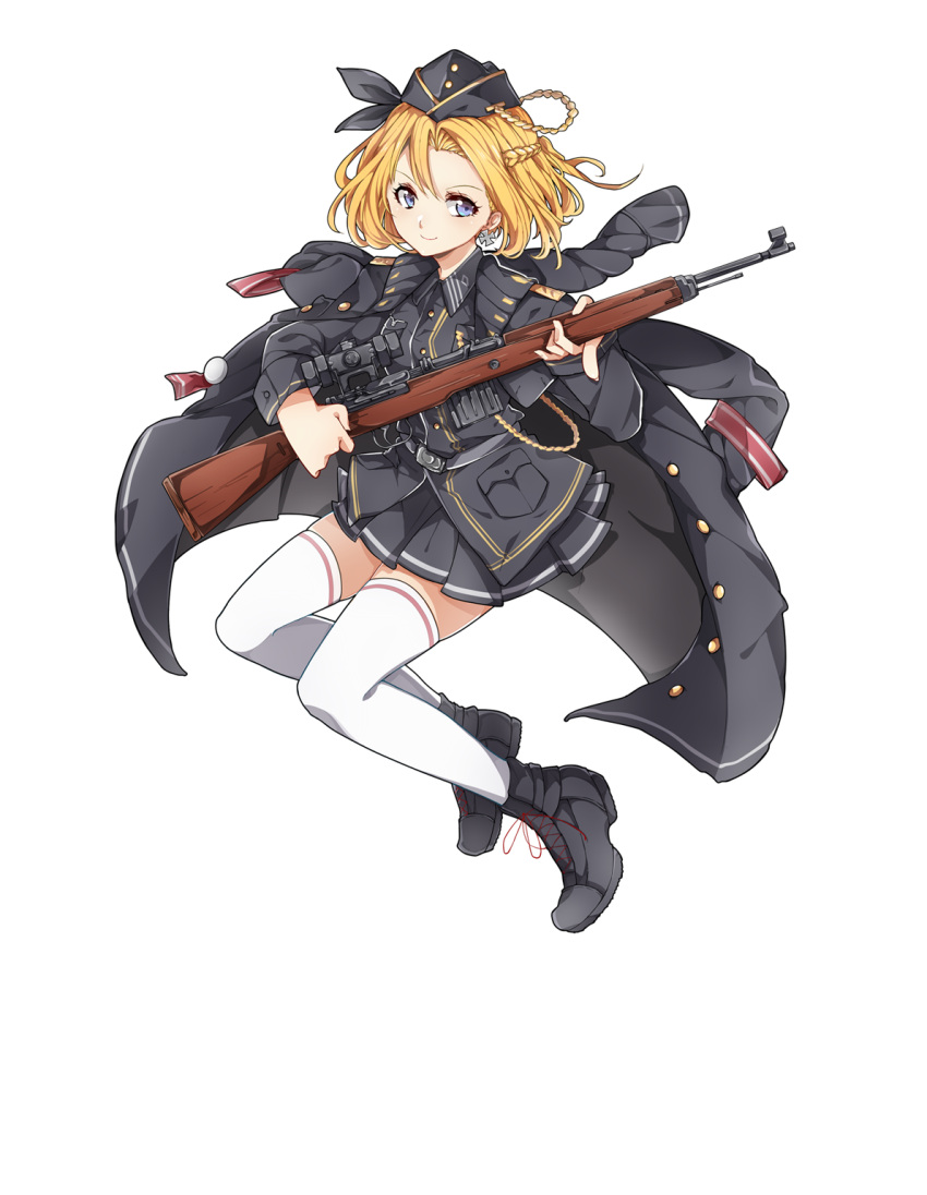 1girl, blonde_hair, blue_eyes, earrings, full_body, g43_(girls_frontline), gewehr_43, girls_frontline