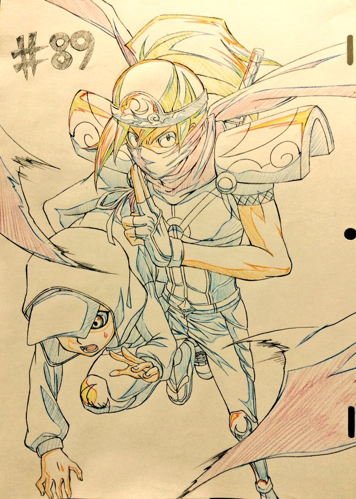 2boys, akaba_reira, hiroki_(vvkagerouvvr2), multiple_boys, traditional_media, tsukikage_(yuu-gi-ou_arc-v), yuu-gi-ou, yuu-gi-ou_arc-v
