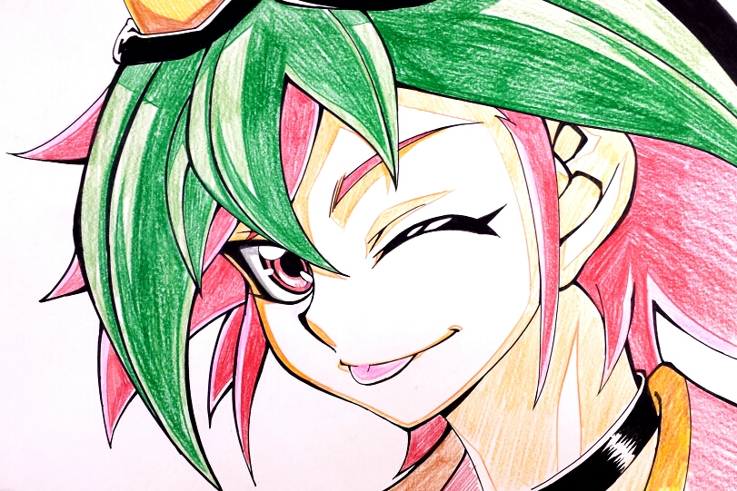 1boy, ebina_hidekazu, male_focus, sakaki_yuuya, solo, traditional_media, yuu-gi-ou, yuu-gi-ou_arc-v