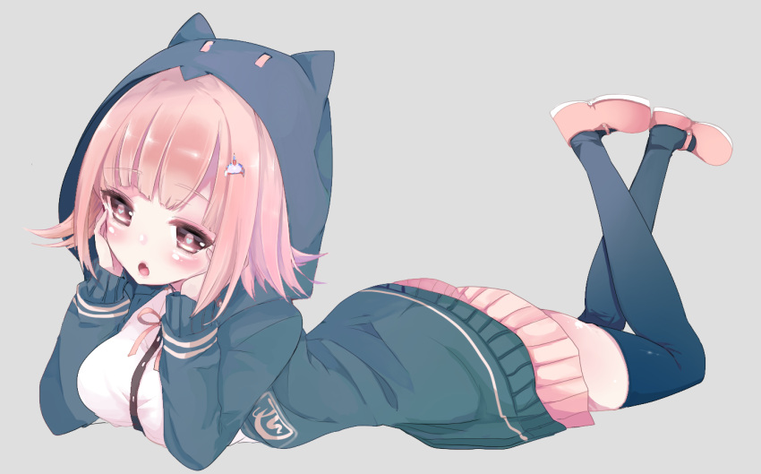 1girl, animal_hood, black_legwear, dangan_ronpa, dangan_ronpa_3, hair_ornament, hairclip, hood