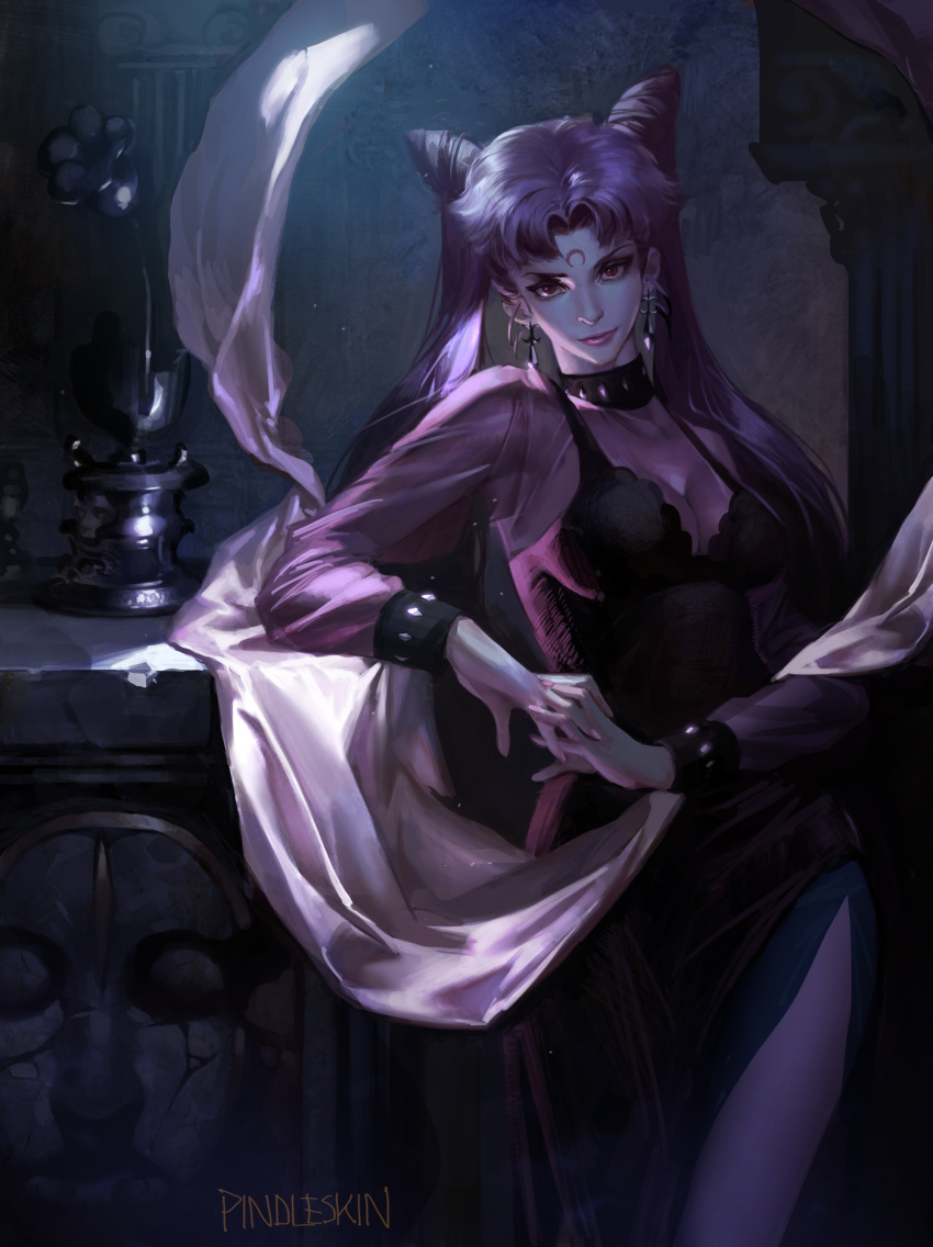 1girl, absurdres, bishoujo_senshi_sailor_moon, black_dress, black_lady, breasts, chibi_usa, cleavage