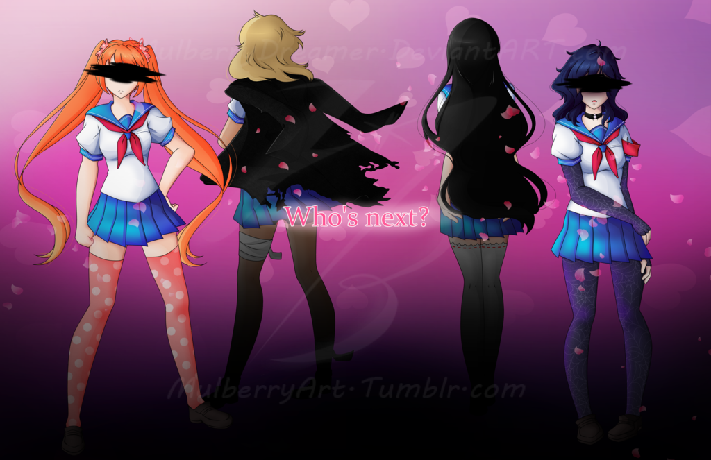 4girls, bandages, black_hair, blonde_hair, blue_hair, jacket_on_shoulders, long_hair, megami_saiko