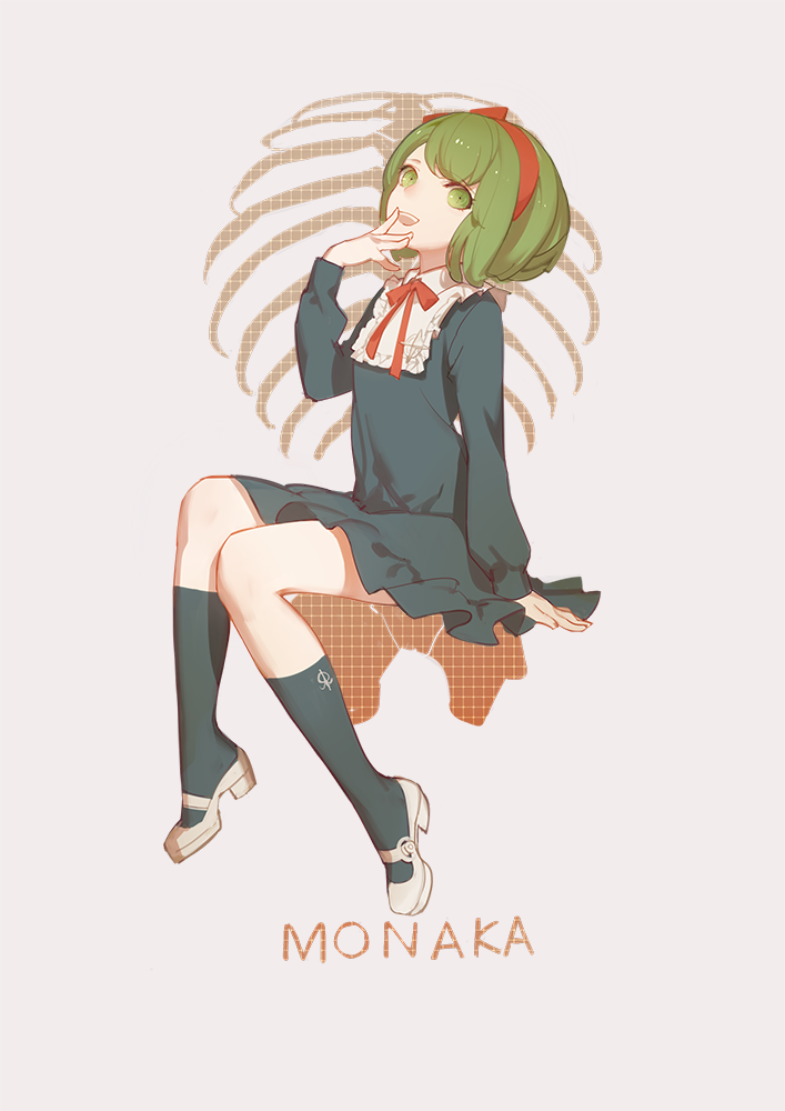 1girl, ask_(askzy), dangan_ronpa, green_eyes, green_hair, hairband, monaka_(dangan_ronpa), short_hair