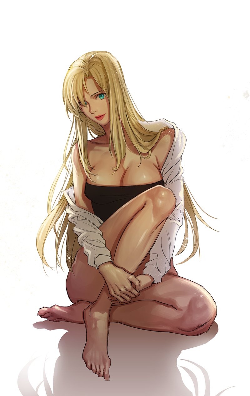 1girl, bangs, bare_shoulders, blonde_hair, breasts, cleavage, closed_mouth, collarbone