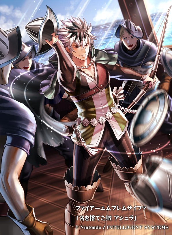 4boys, armor, asura_(fire_emblem_if), black_hair, blonde_hair, boots, bow_(weapon), brown_eyes