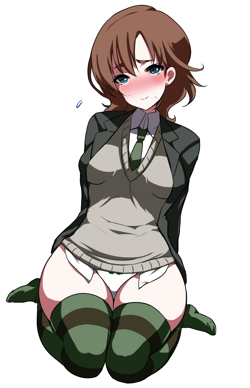 1girl, aqua_eyes, blush, breasts, brown_hair, freckles, highres, idolmaster