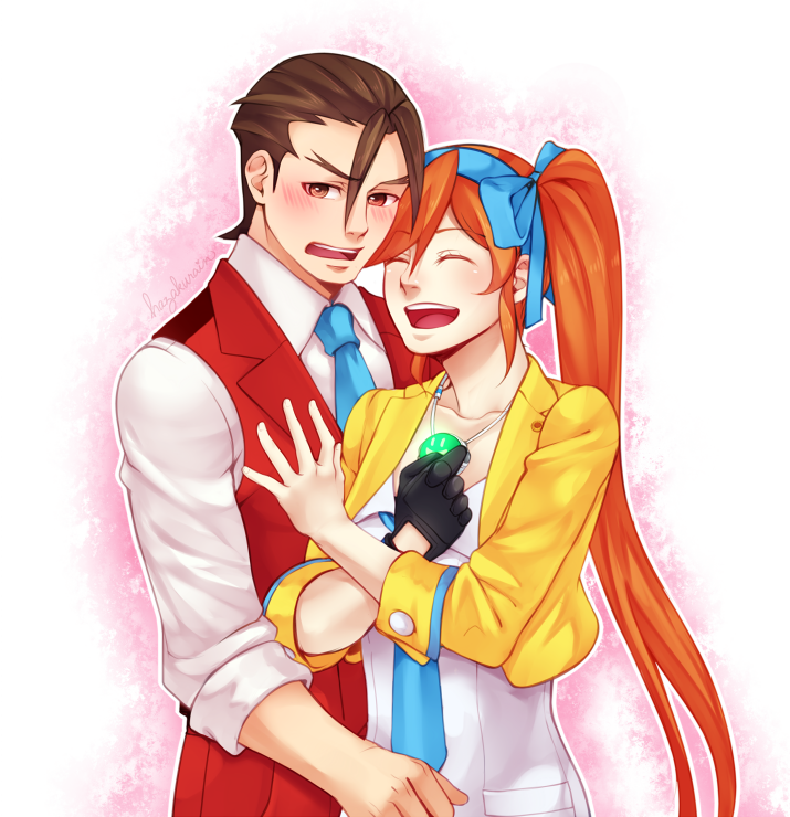 1boy, 1girl, black_gloves, blue_bow, blue_necktie, bow, brown_eyes, brown_hair