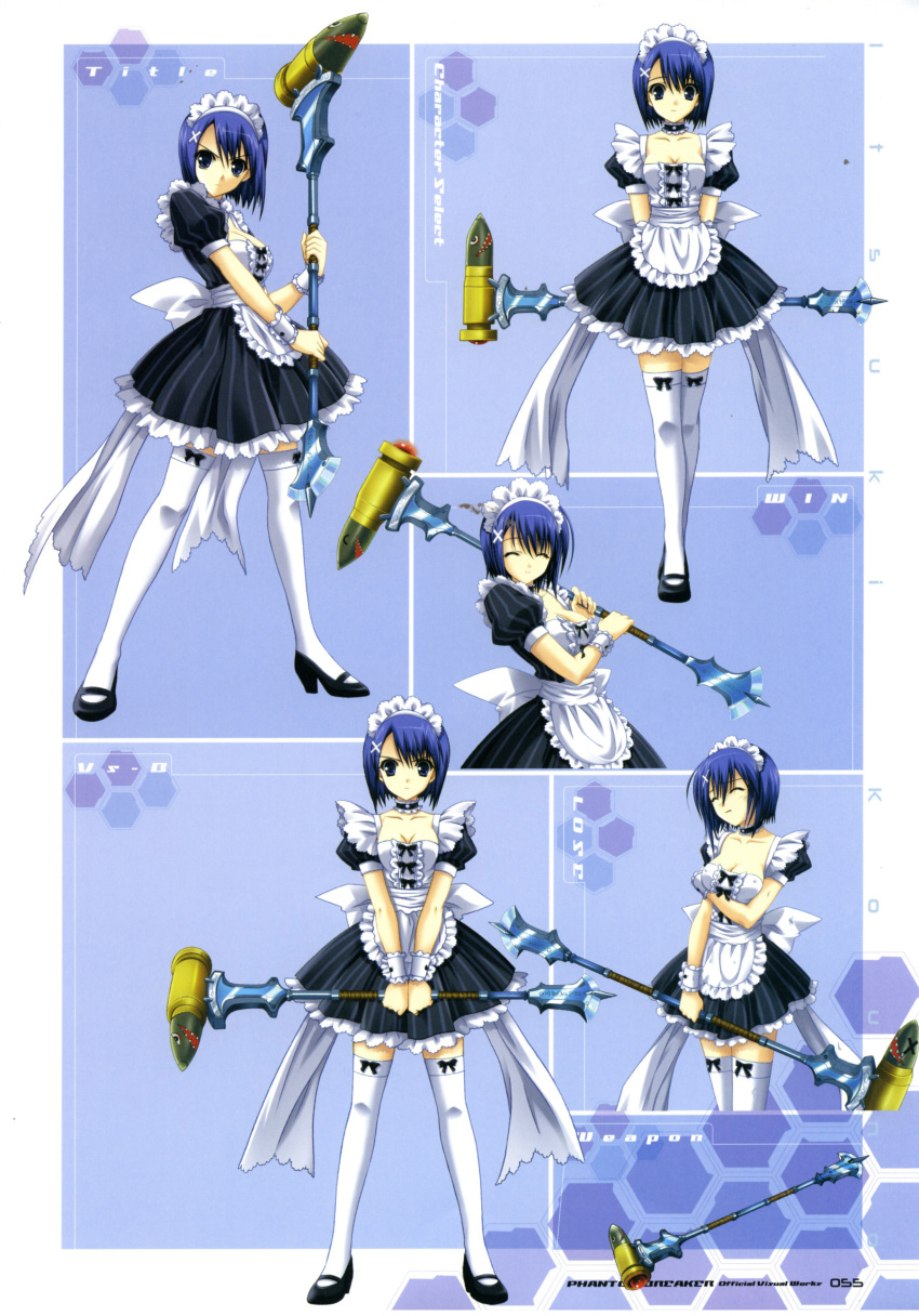 1girl, absurdres, arms_behind_back, blue_eyes, blue_hair, bow, choker, closed_eyes