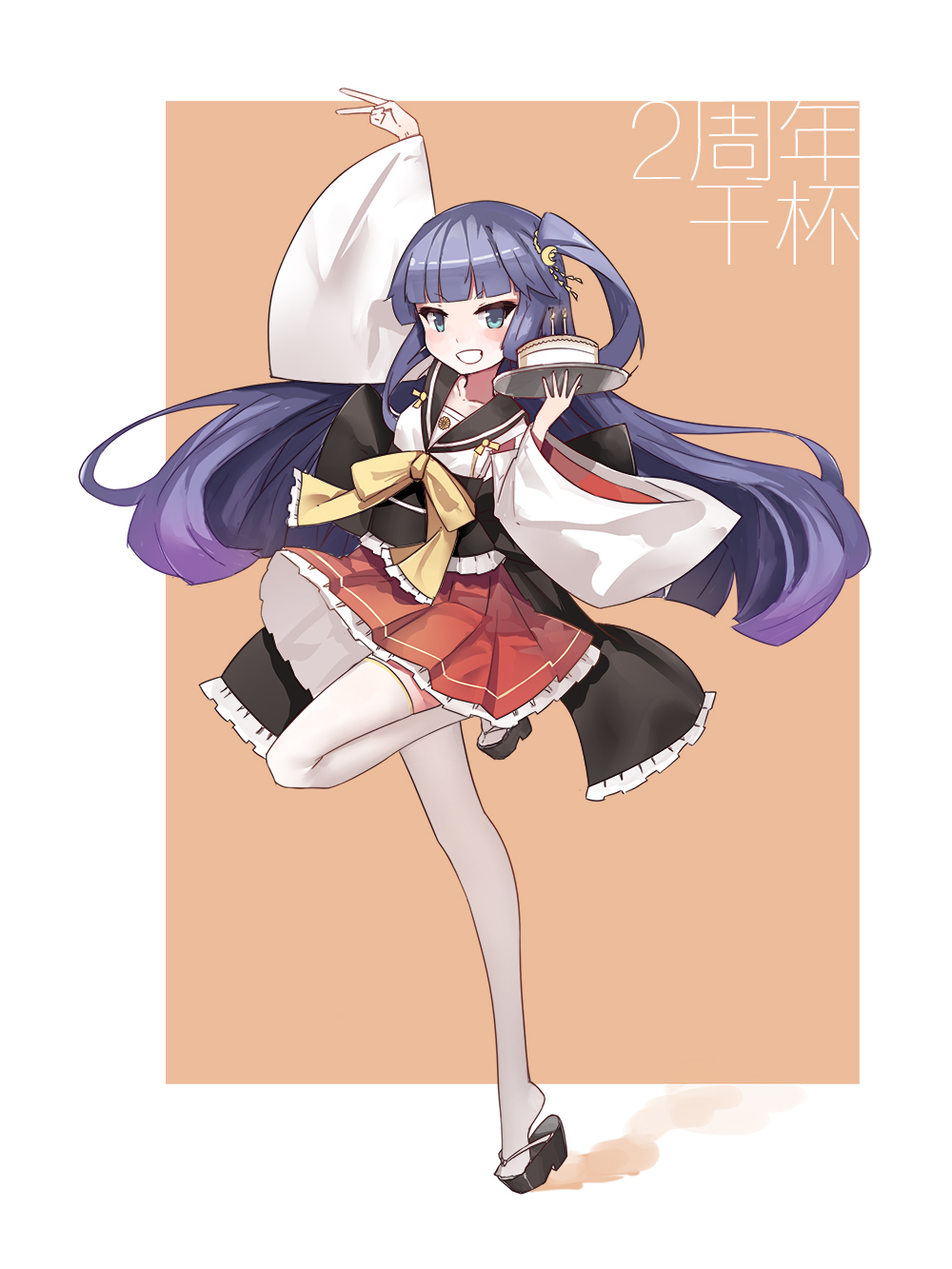 1girl, akizuki_(zhan_jian_shao_nyu), arm_up, bangs, blue_eyes, blue_hair, blunt_bangs, blush